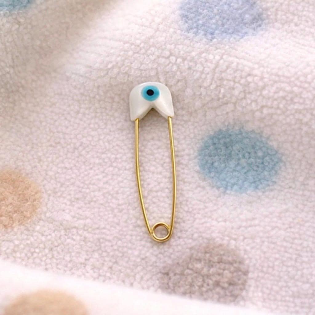 Gold Evil Eye Baby Pin Brooch-Protection Newborn Gift on baby blanket  - 24jewels