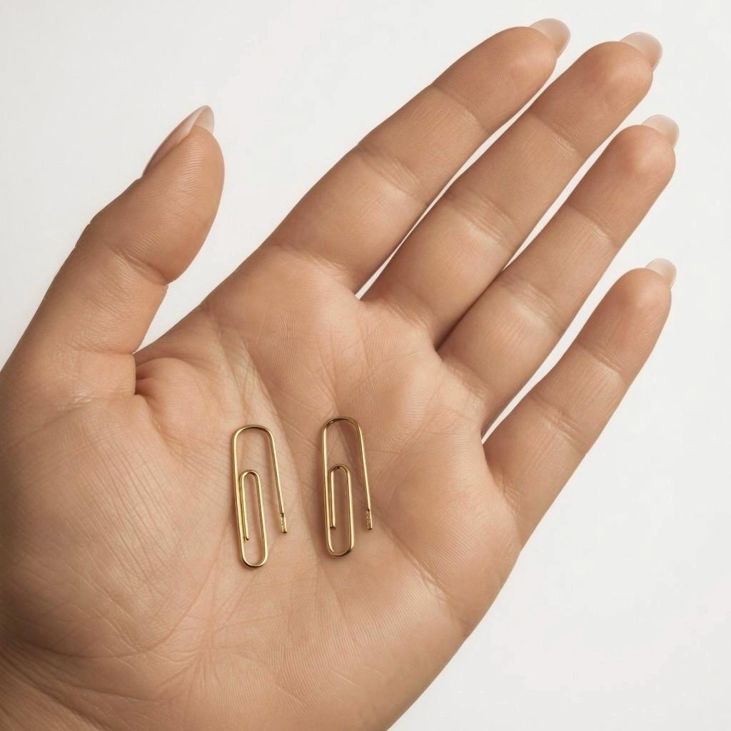 PaperClip Earrings Sterling Silver 3/4 Inches in a palm - 24jewels