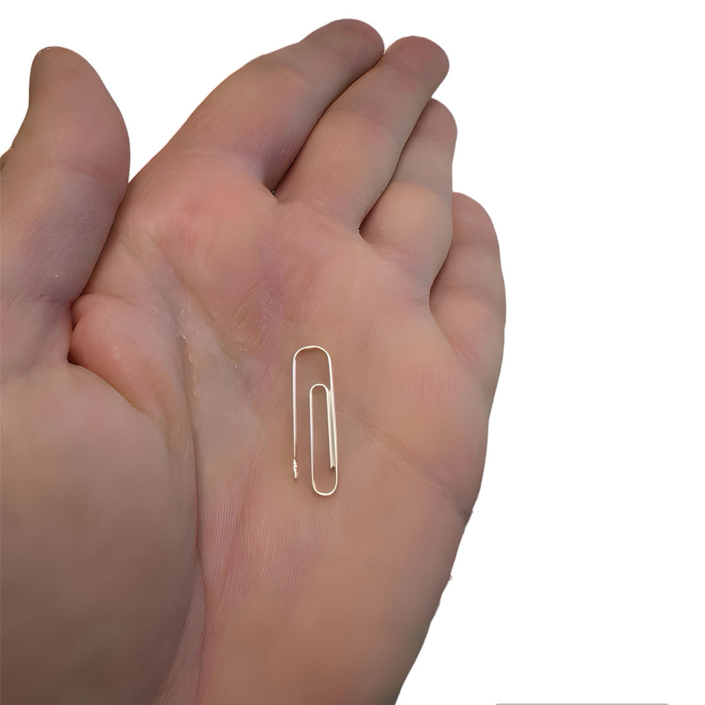Gold PaperClip Earring on a hand  - 24jewels