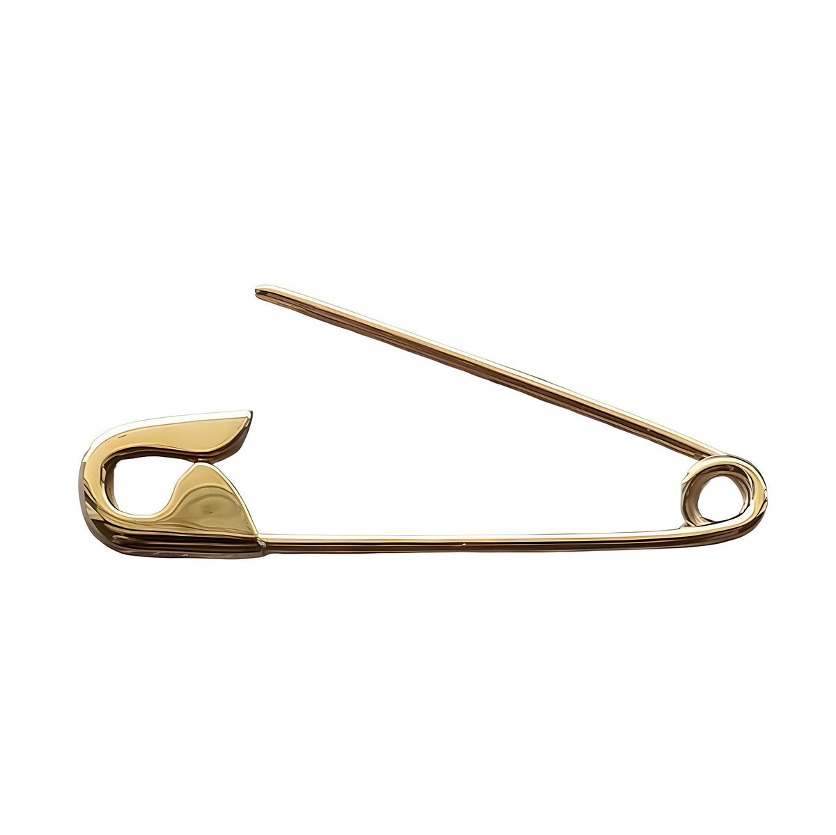 1-inch sleek gold safety pin earring on white background with polished finish and functional clasp  detail.