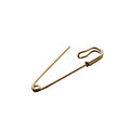 Delicate gold safety pin earring with minimalist wire design, 1.25 inches long.