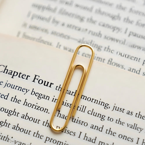 14K Gold Paper Clip Bookmark – 1.5” Minimalist Page Holder on a book - 24jewels