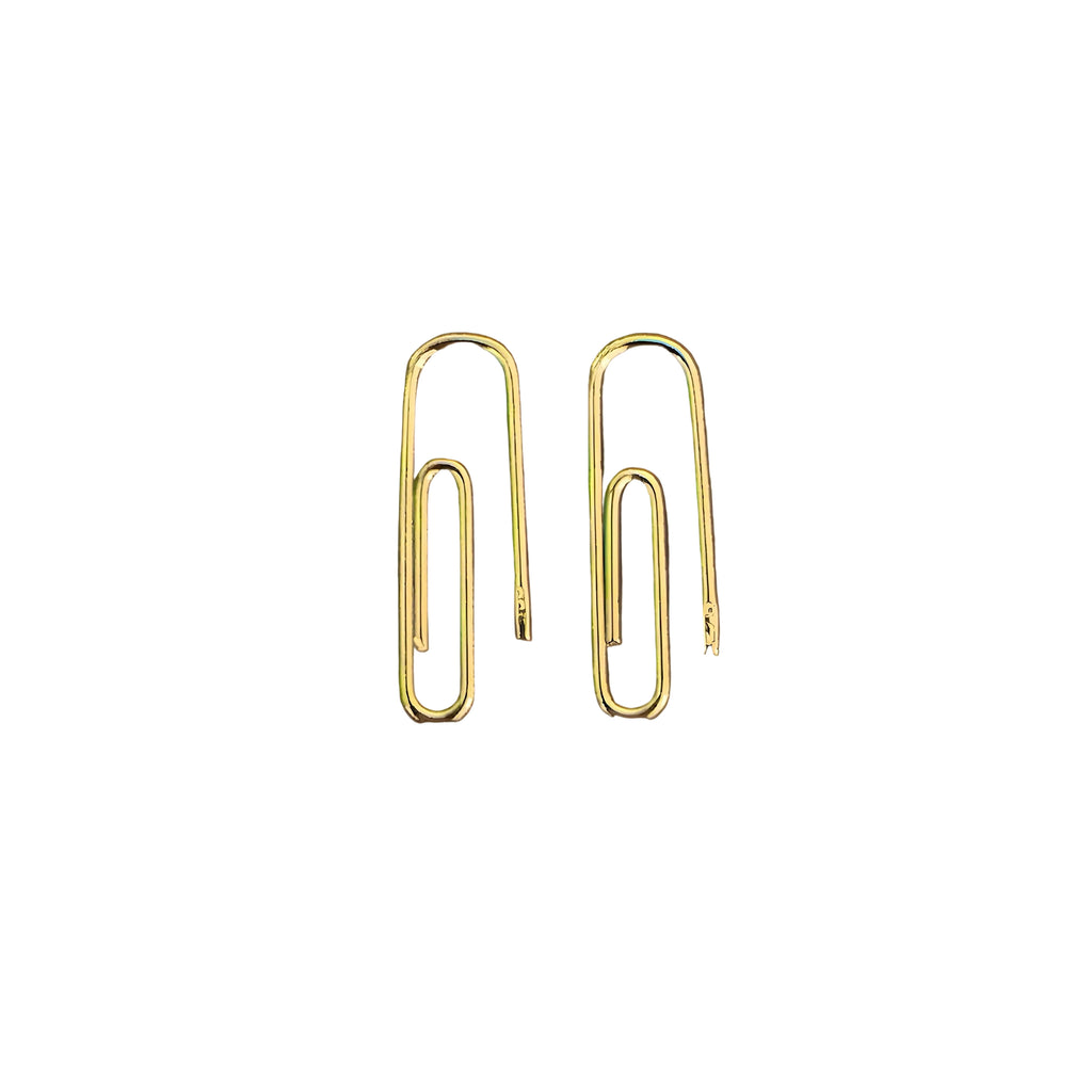 PaperClip Earrings 3/4 Inches Sterling Silver Gold Plated on white background  - 24jewels