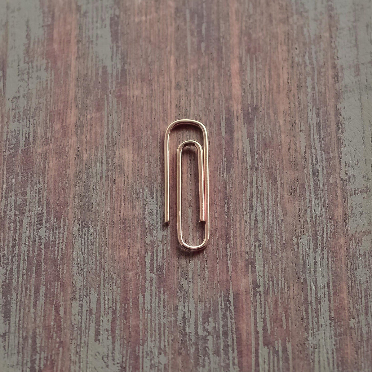 Rose Gold Paperclip Handcrafted Earring 1” on wooden background - 24jewels