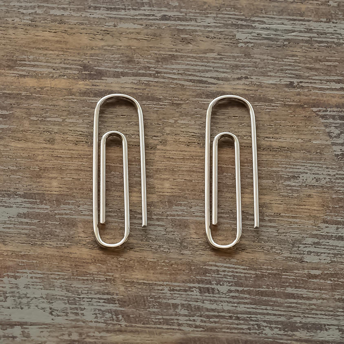 Sterling Silver PaperClips Earrings on wooden surface 1 Inch - 24jewels