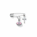 Sterling Silver Baby Safety Pin Brooch – Pink Evil Eye & Cross on a white background | Baptism Gift - 24jewels