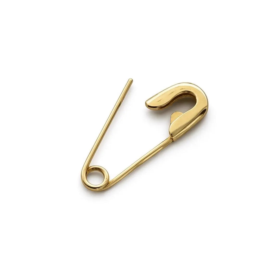 14k yellow gold mini safety pin earring with smooth, polished finish and delicate details.