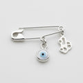 Silver Evil Eye Safety Pin Brooch With Car Charm On White Background | Protection Baby Boy Gift - 24jewels