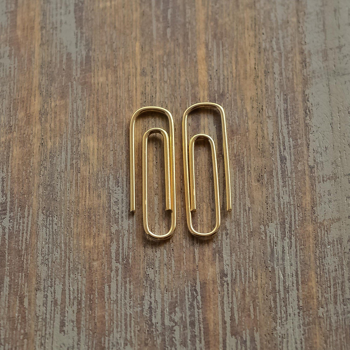 Sterling Silver PaperClips Earrings Gold Plated on wooden surface 1 Inch - 24jewels