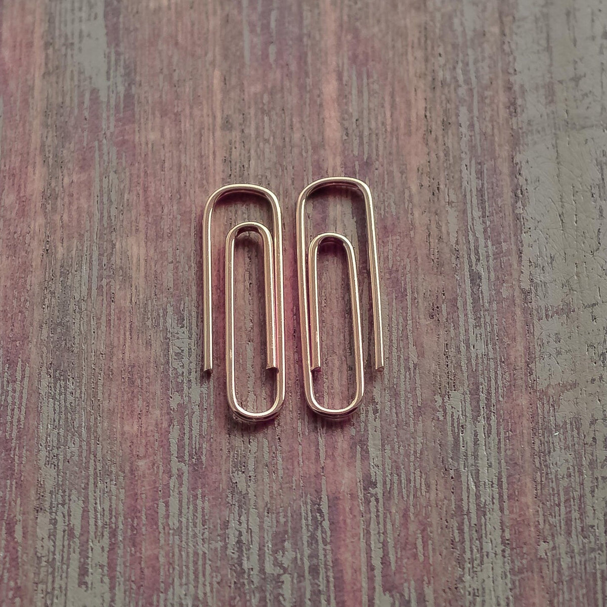 Sterling Silver PaperClips Earrings Rose Gold Plated on wooden surface 1 Inch - 24jewels