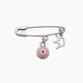 Sterling Silver Safety Pin Evil Eye Brooch With Crown on white background - 24jewels