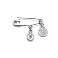 Sterling Silver Safety Pin Evil Eye Brooch With Hamsa Charm: Protection Baby Jewellery - 24jewels