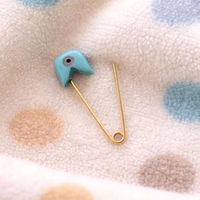 Sterling Silver Turquoise Evil Eye Baby Pin - Protection Infant Brooch on a baby blanket - 24jewels
