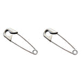 Pair of large sterling silver safety pin earrings with shiny finish, 2 inches long on white background .