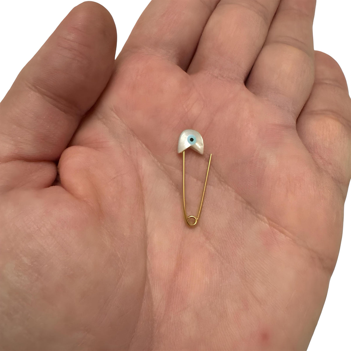 Gold Evil Eye Baby Pin Brooch-Protection Newborn Gift on a hand - 24jewels