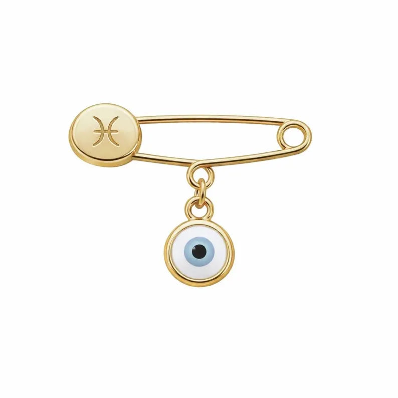 Gold Evil Eye Zodiac Safety Pin Brooch – Baby Gift 