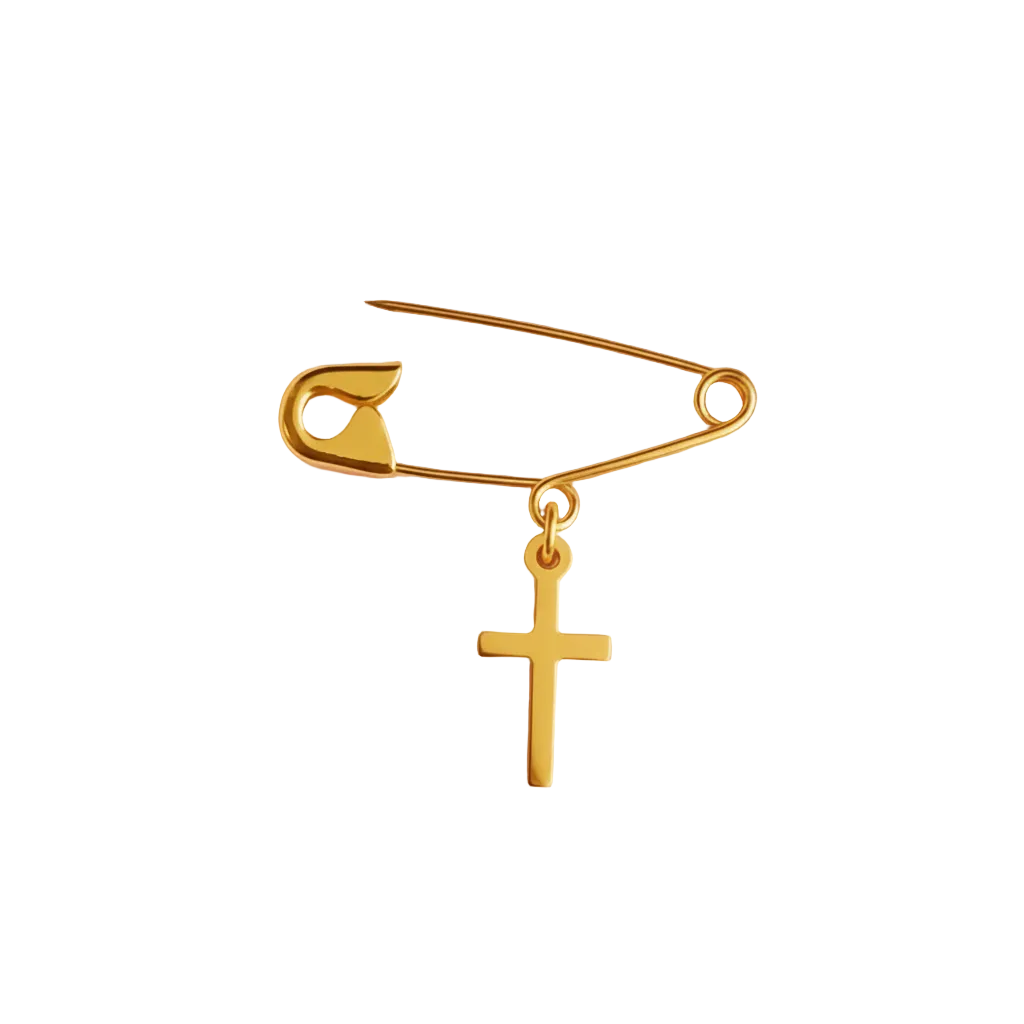 Gold Safety Pin Elegant Cross Brooch on white background - 24jewels