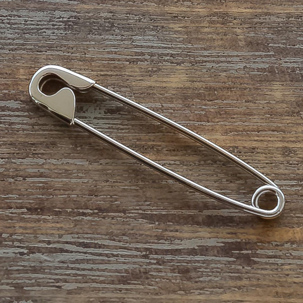 White Gold Safety Pin Brooch: Edgy Minimalist Jewellery 1.25” - 24jewels