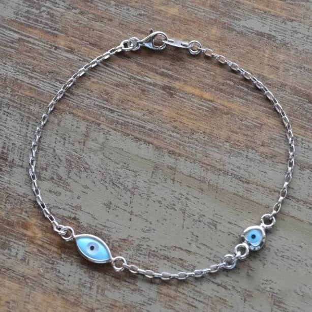 Sterling Silver Evil Eye Chain Bracelet: Dainty Protection Jewelry for Women - 24jewels