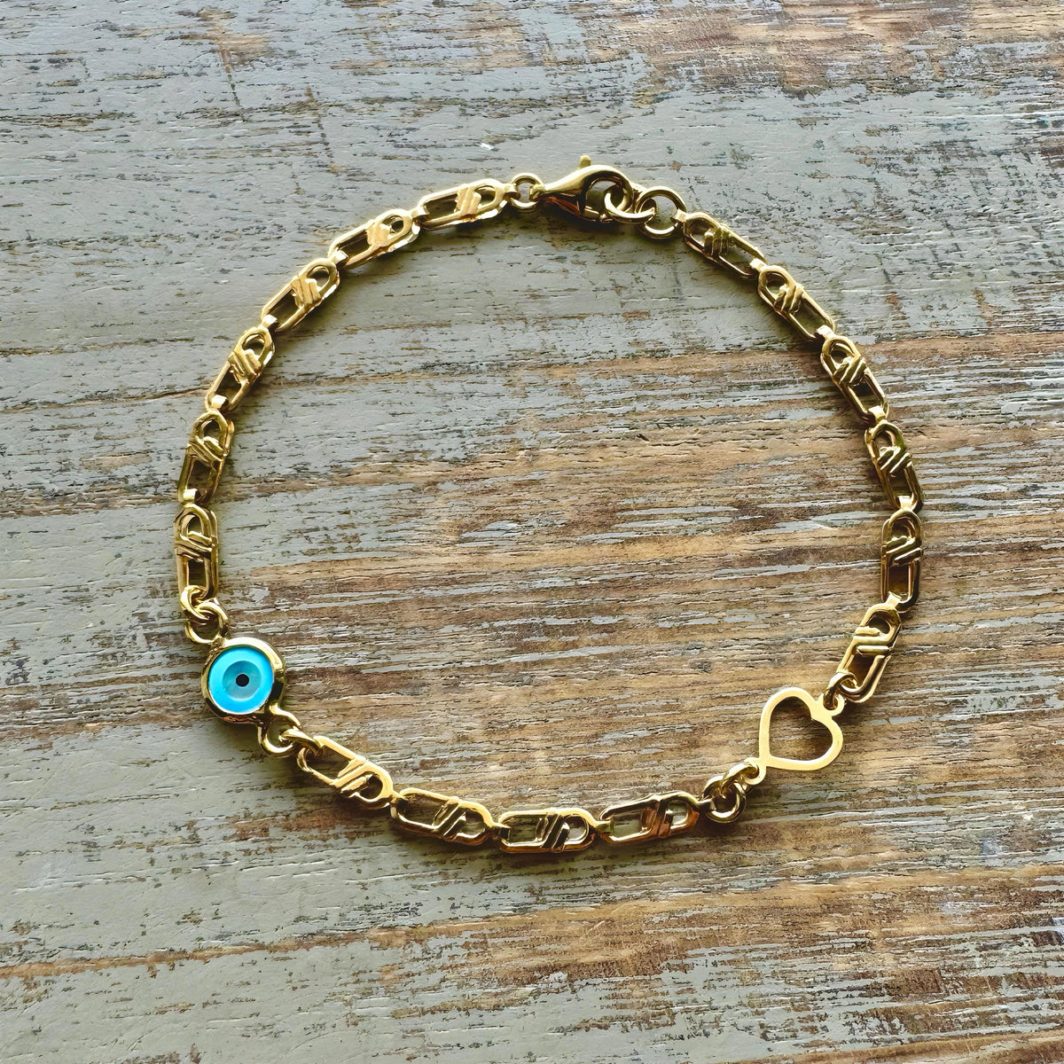 Gold Baby Evil Eye Bracelet – Nazar Protection Heart Charm Jewellery - 24jewels