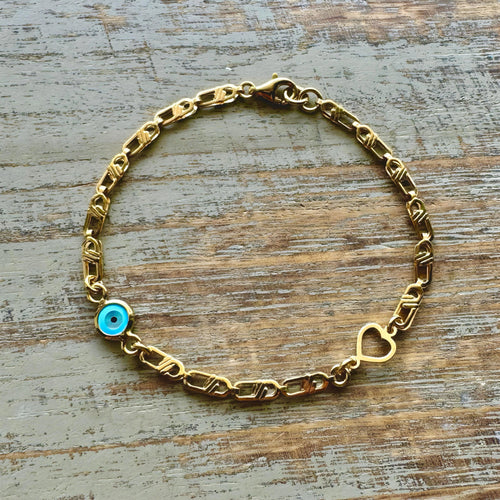 Gold Baby Evil Eye Bracelet – Nazar Protection Heart Charm Jewellery - 24jewels