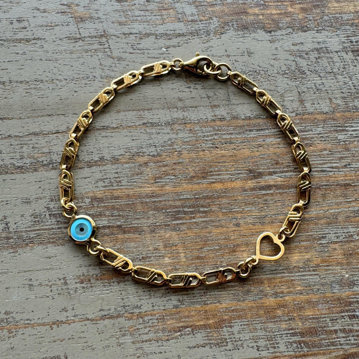 Gold Baby Evil Eye Bracelet – Nazar Protection Heart Charm Jewellery - 24jewels
