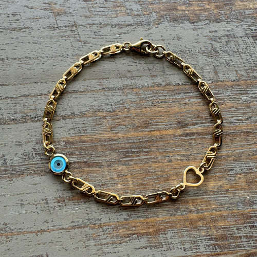 Gold Baby Evil Eye Bracelet – Nazar Protection Heart Charm Jewellery - 24jewels