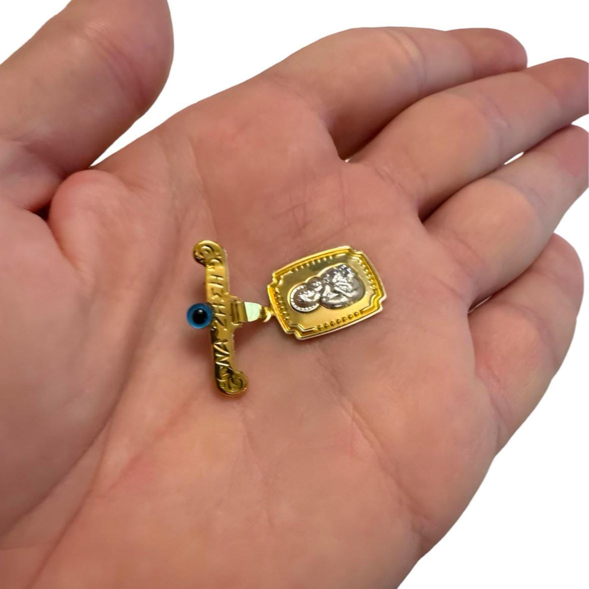 Gold Mary And Child Baby Pin Brooch - Religious Newborn Jewellery - 24jewels