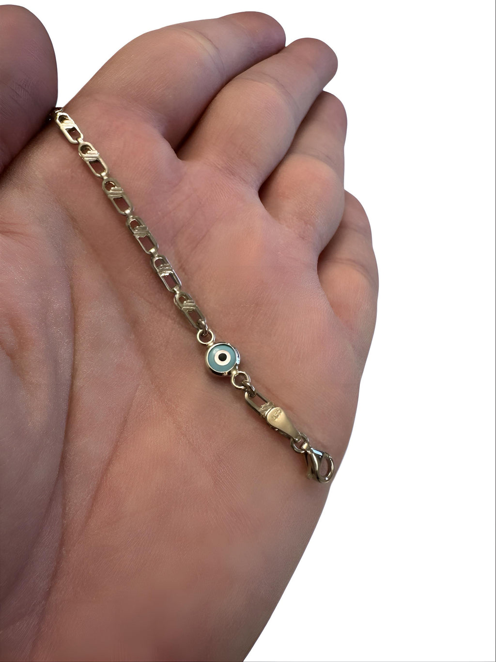 Silver Baby Bracelet with Evil Eye Charm - Delicate Protective Talisman - 24jewels