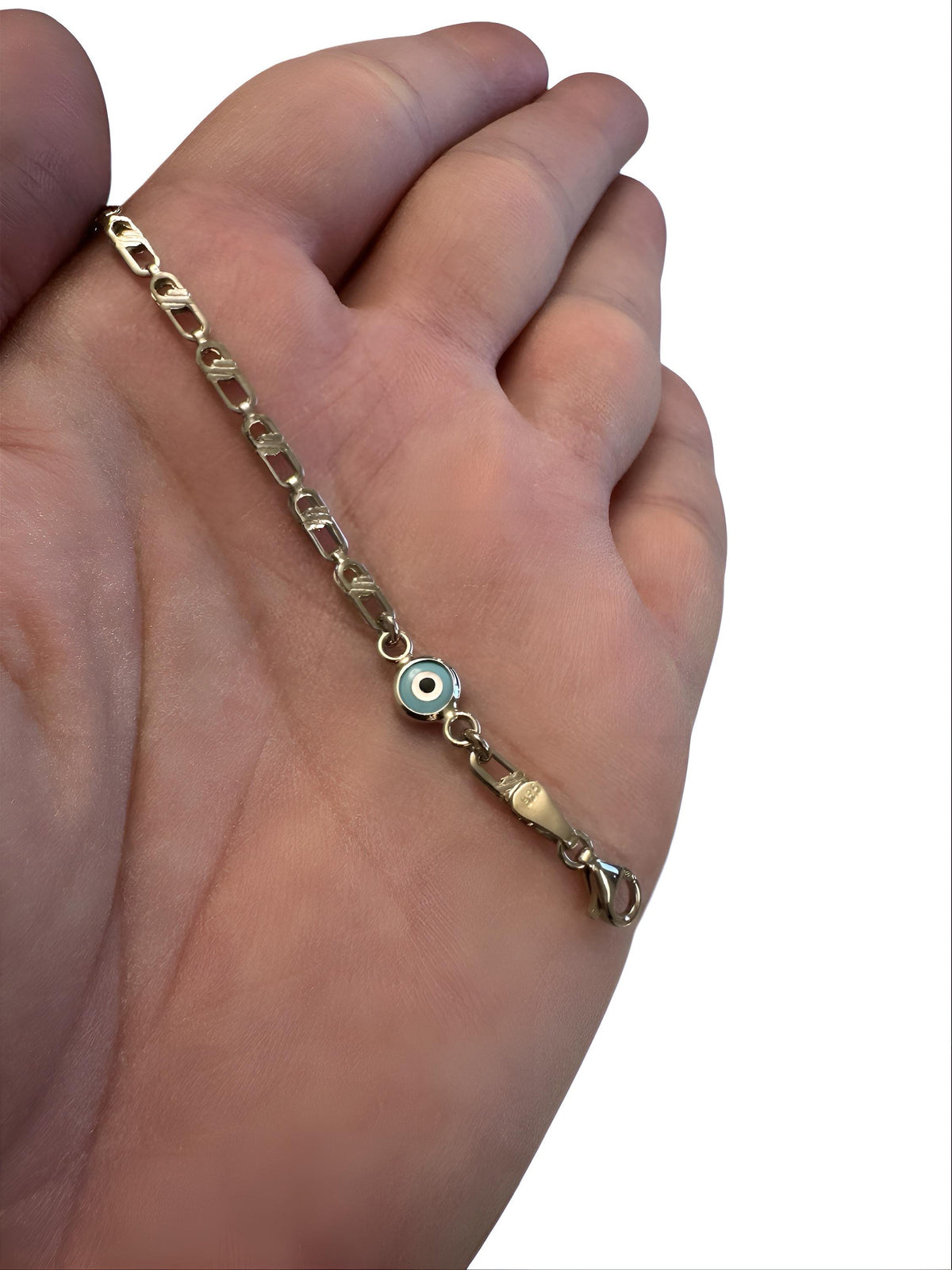 Silver Baby Bracelet with Evil Eye Charm - Delicate Protective Talisman - 24jewels