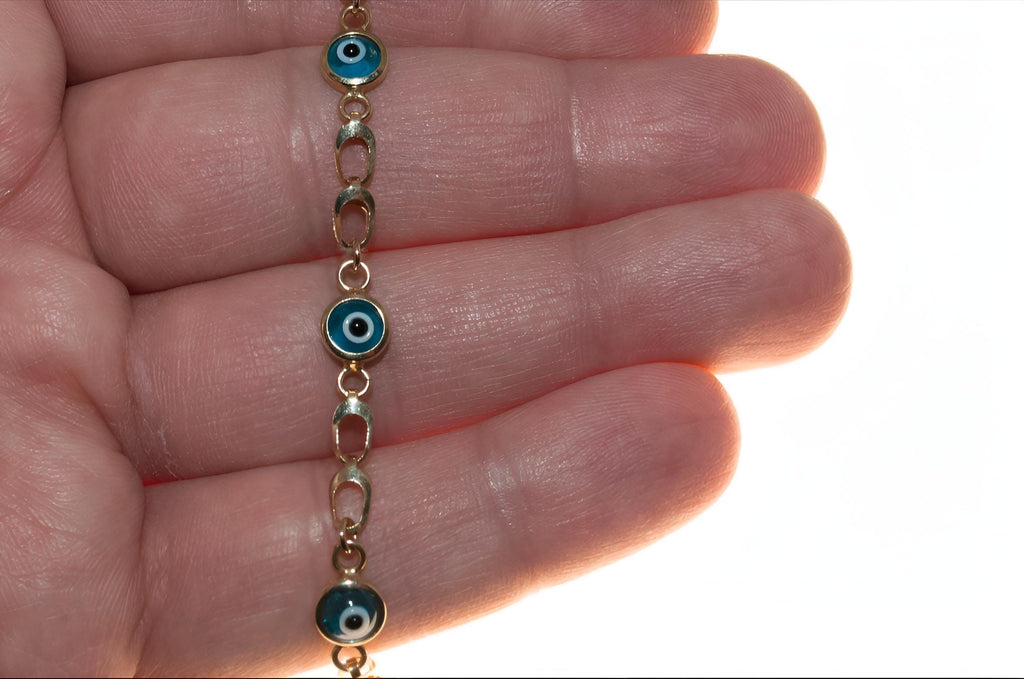 Sterling Silver Evil Eye Bracelet: Handmade Protection Jewelry Gold Plated - 24jewels