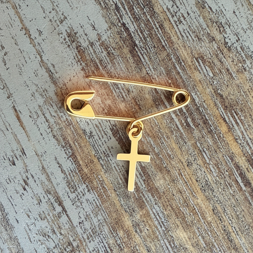 Sterling Silver Safety Pin Brooch with Cross Charm - 24jewels