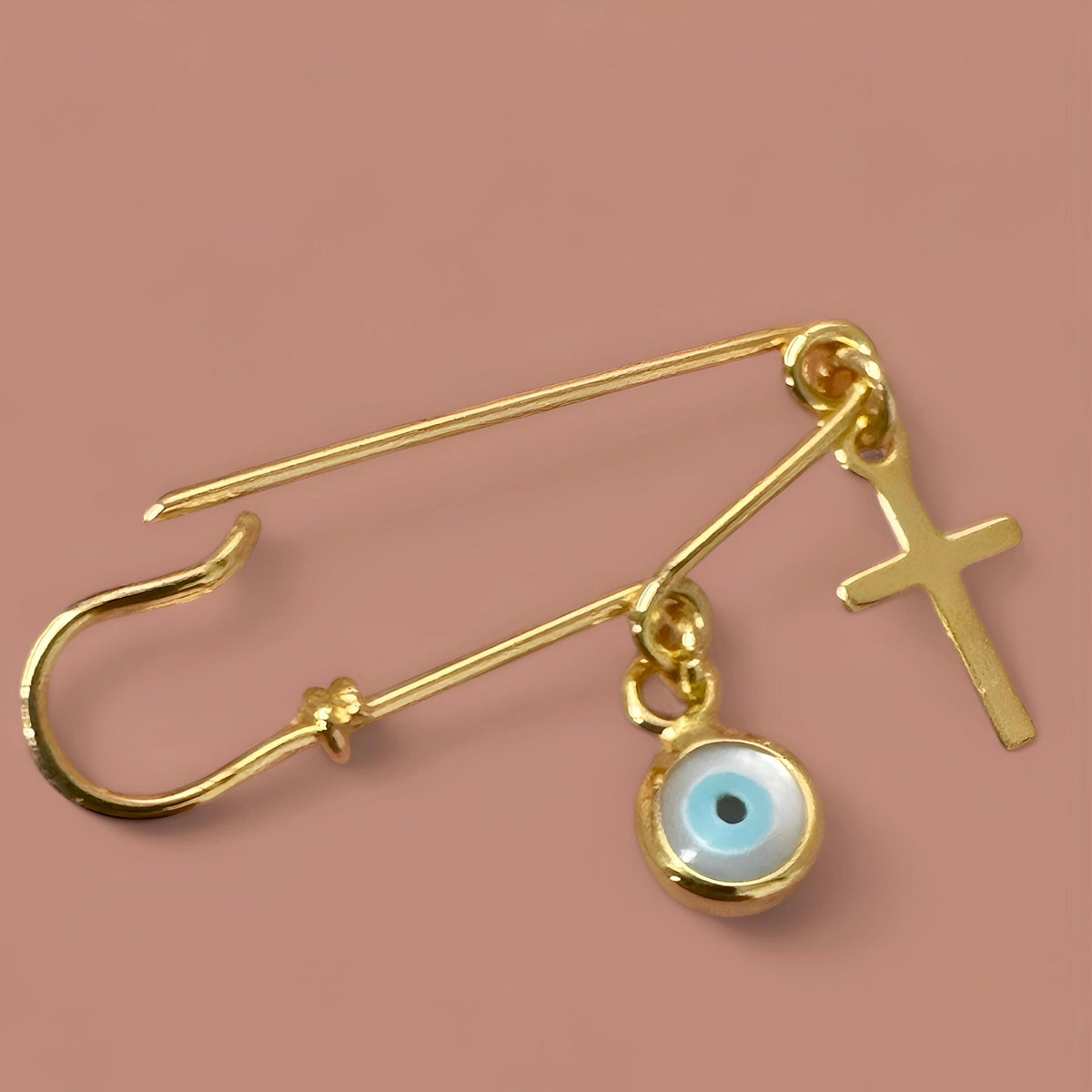 Sterling Silver Evil Eye Safety Pin Baby Brooch With Cross - 24jewels