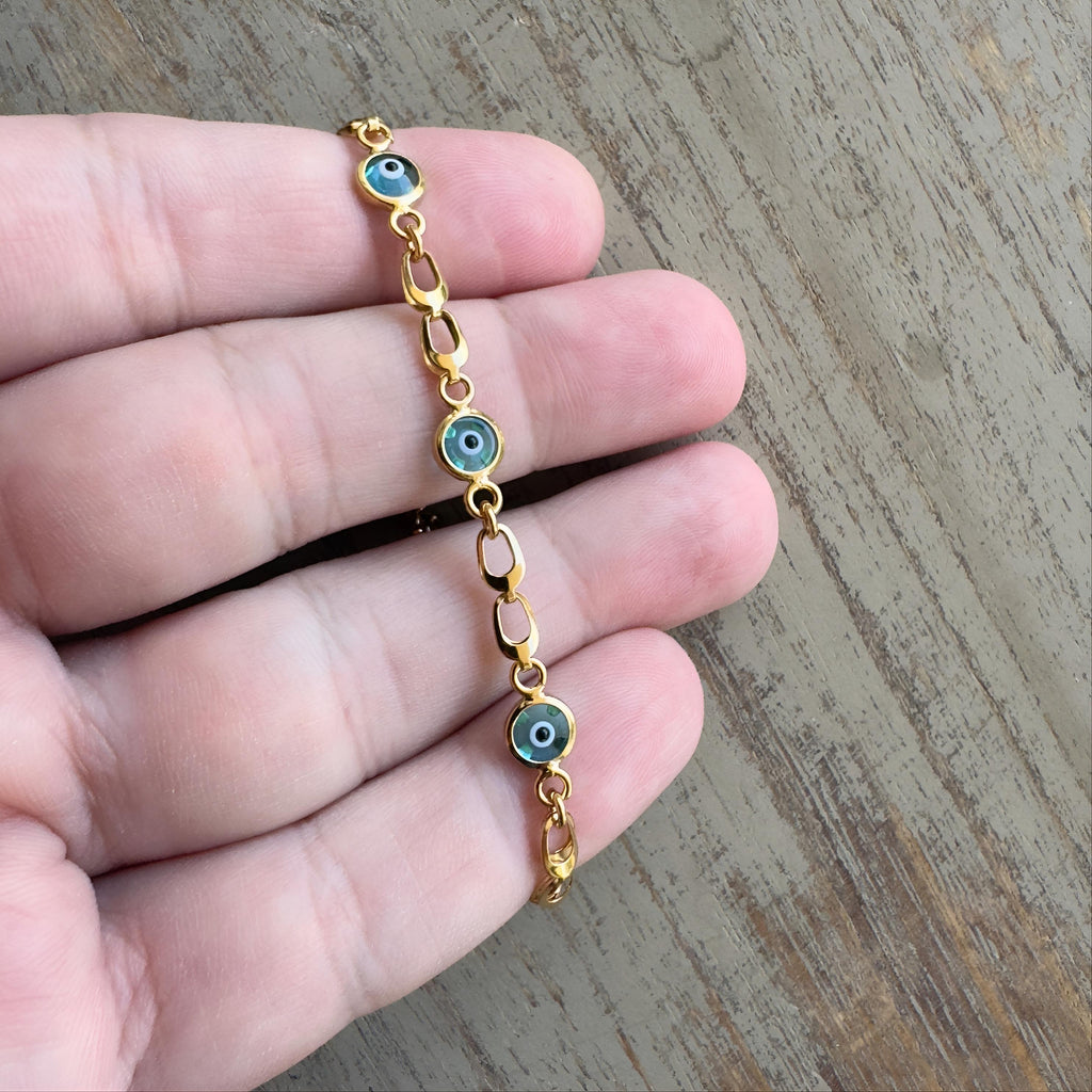 Sterling Silver Evil Eye Bracelet: Handmade Protection Jewelry Gold Plated - 24jewels