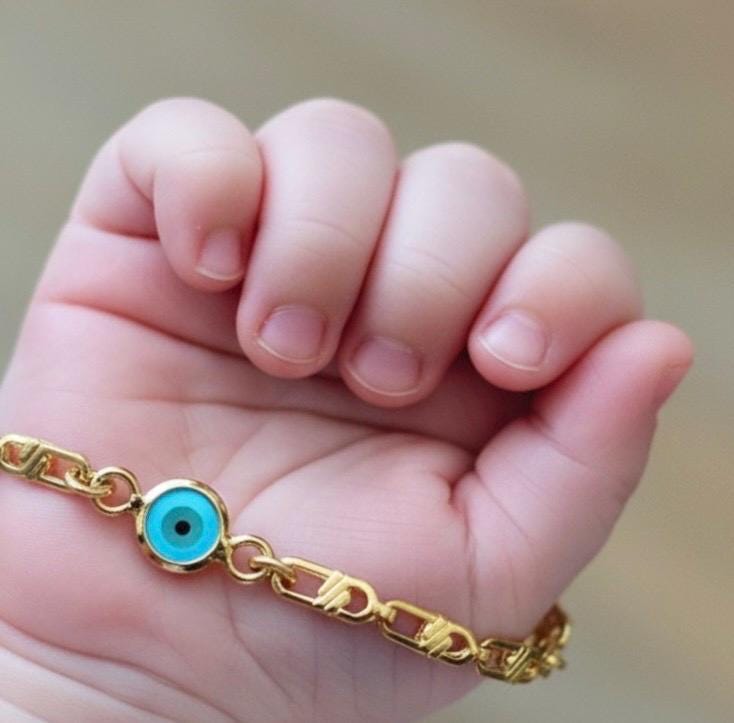 Silver Baby Bracelet with Evil Eye Charm - Delicate Protective Talisman - 24jewels
