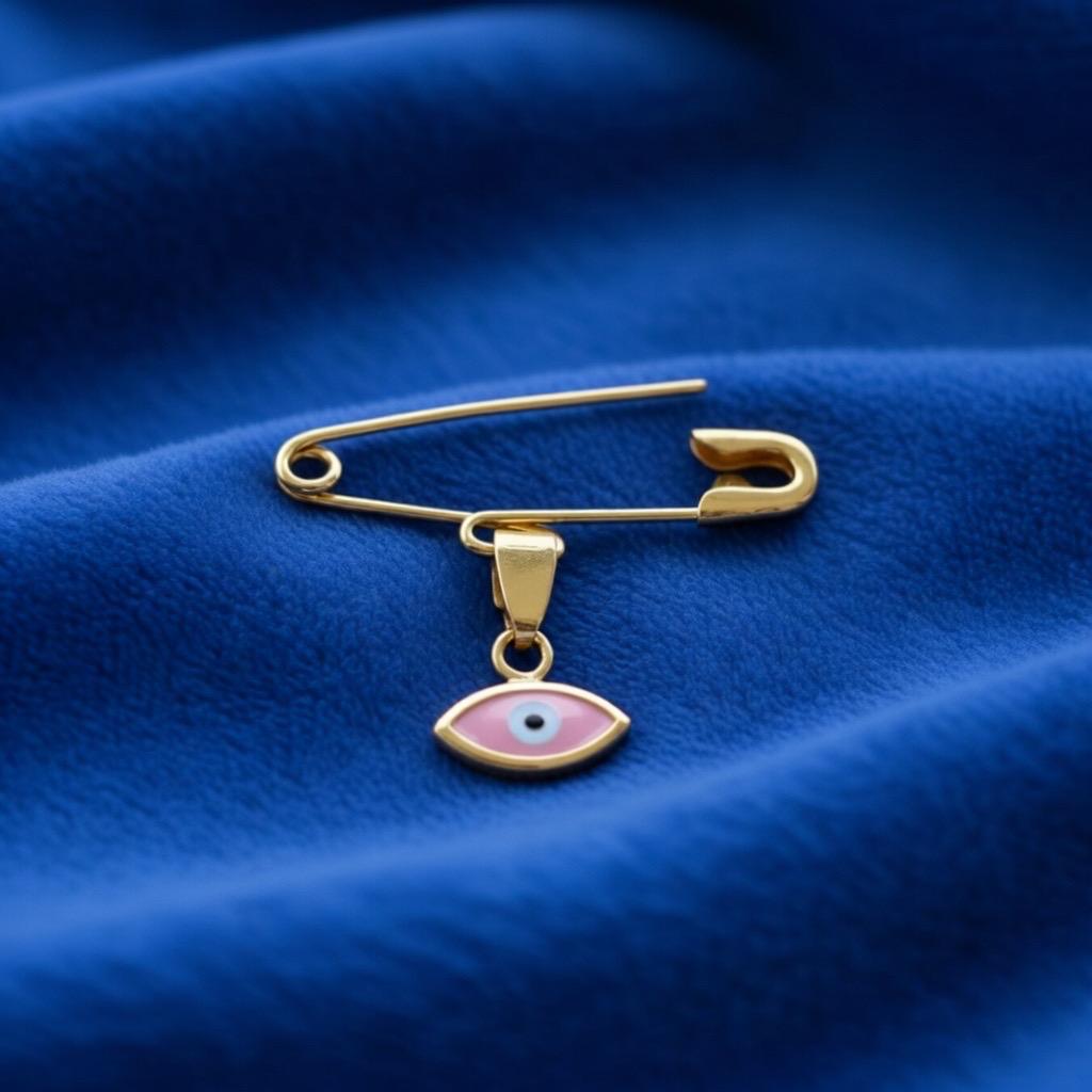 Sterling Silver Safety Pin Baby Brooch With Pink Evil Eye Charm - 24jewels