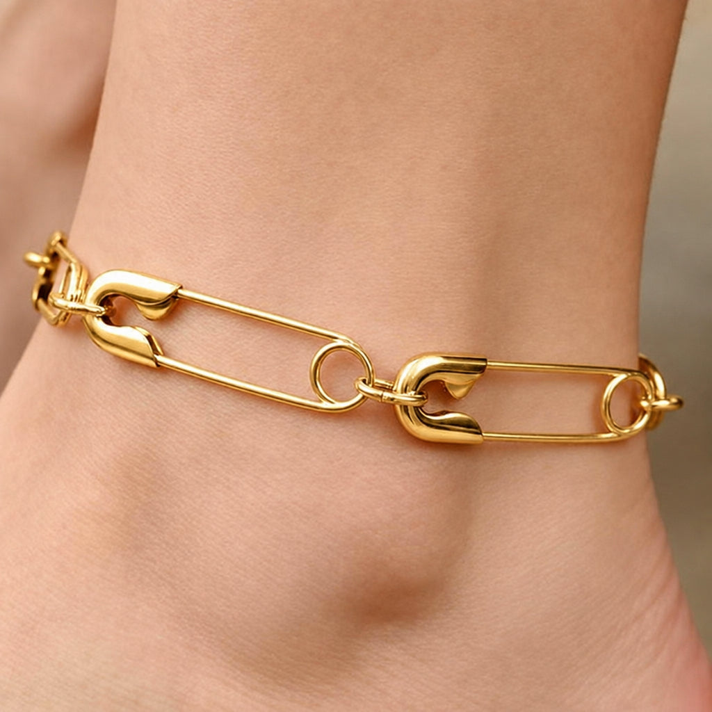 Sterling Silver Safety Pin Ankle Bracelet: Edgy Punk Goth Jewelry - 24jewels