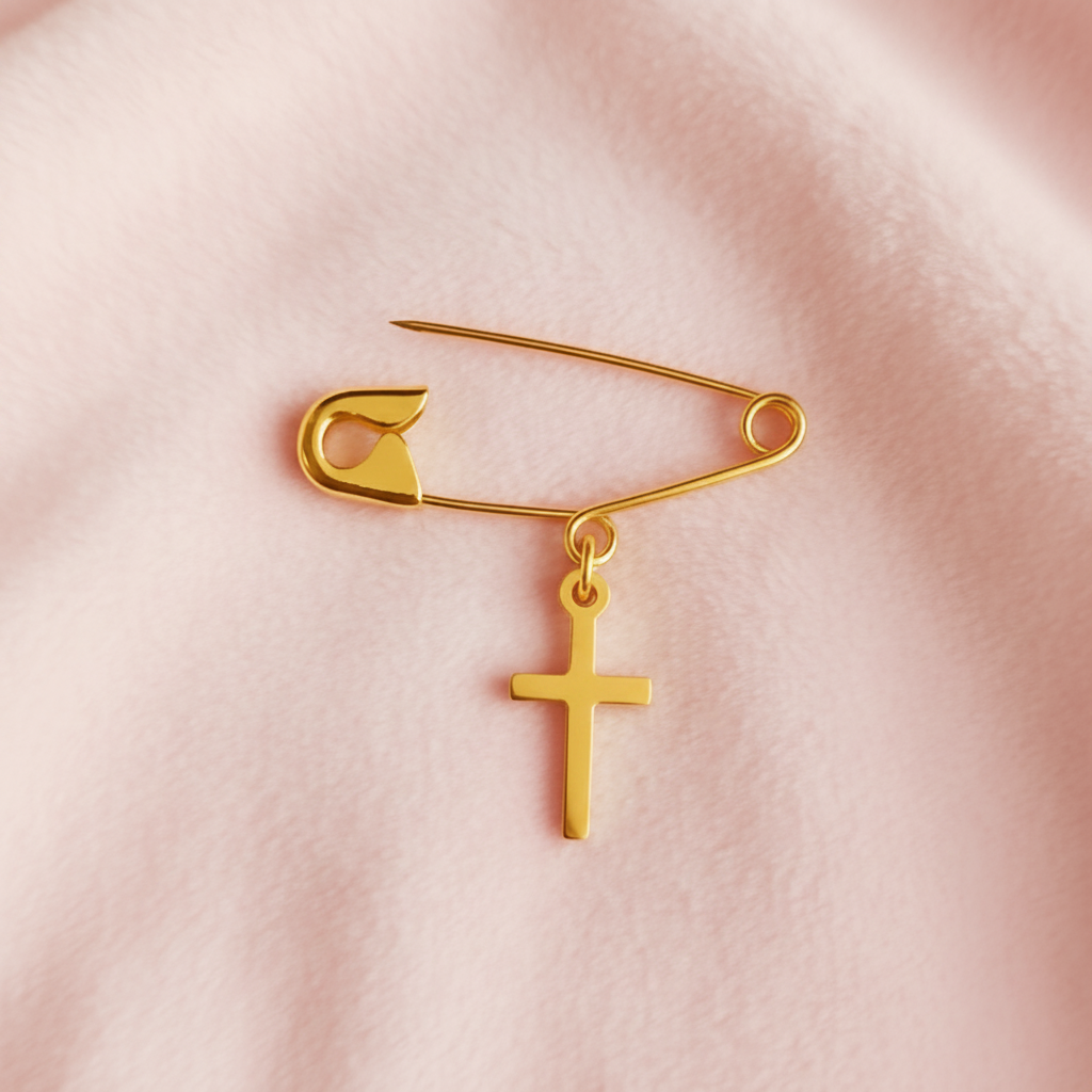 Sterling Silver Safety Pin Brooch with Cross Charm - 24jewels