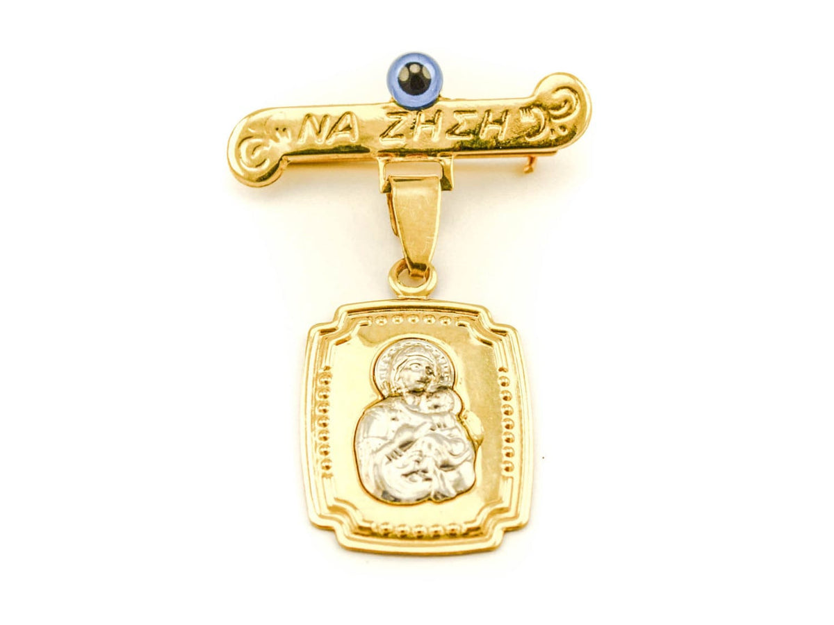Gold Mary And Child Baby Pin Brooch - Religious Newborn Jewellery - 24jewels