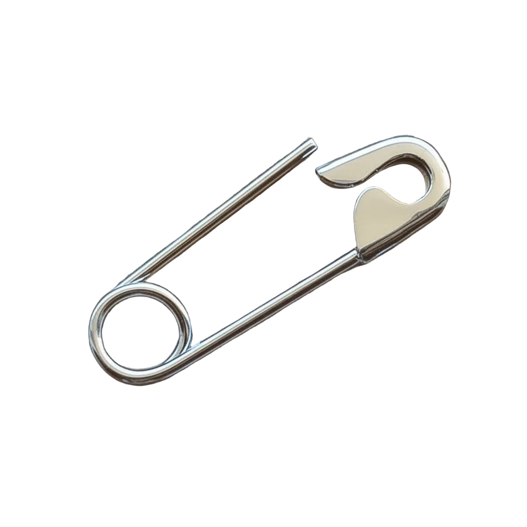 Minimalist white gold safety pin earring with sleek polished finish and modern design.